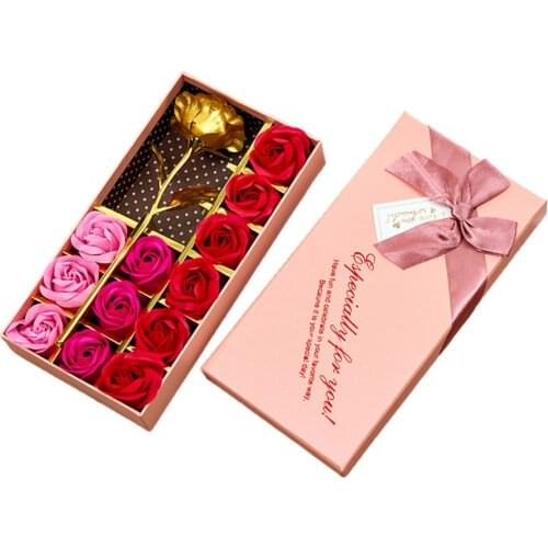 13pcs Rose Gift Box Artificial Flower Wedding Gold Birthday Valentines Day Present Bouquet Soap