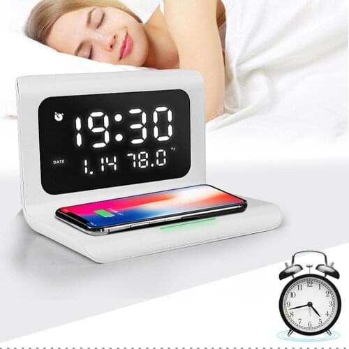 3 In 1 Fast Wireless Charger Electric Digital Alarm Clock with LCD Screen Mobile Phone Wireless Charging Holder Phone Stand