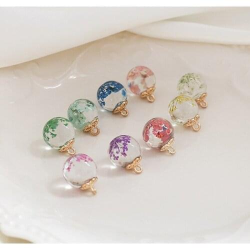 6pcs Korean Flower Eardrop Dried Flower In Glass Ball Earrings transparent glass ball pendant diy jewelry key accessories