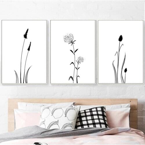 Abstract Black and White Reed Grass Canvas Painting Nordic Style Kids Decoration Posters And Prints Wall Picture For Living Room