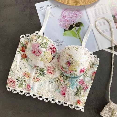 White Ins Sweet Floral Lace Bralet Womens Bustier Bra Wedding Party Corset Cropped Top Vest Plus Size