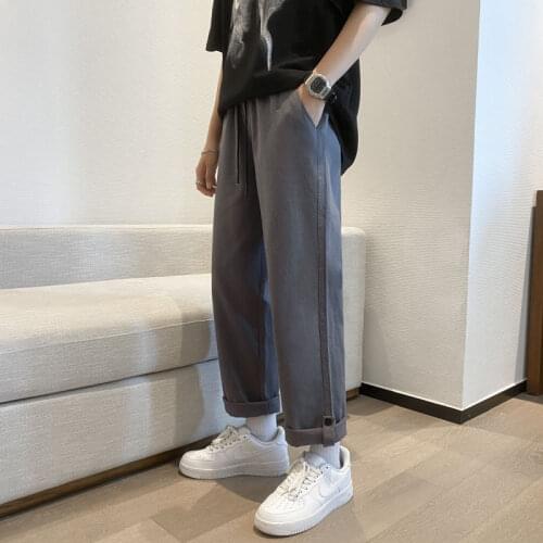 Pants Straight Solid Color 2021 Mens With Button Drawstring Overalls Spring Summer Simple Loose Sport Hip Hop Hot Sale
