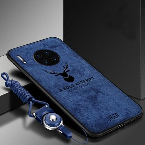 For Huawei Y9A Case Soft TPU+Hard fabric Deer with Lanyard Slim Protective Back Cover Case for huawei y9a full cover phone shell