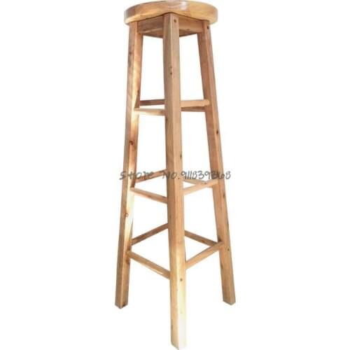 Solid Wood High Stool Bar Bench High Stool Family Ladder With Mobile Phone Milk Tea Shop Wooden Stool Round Stool Bar Bench