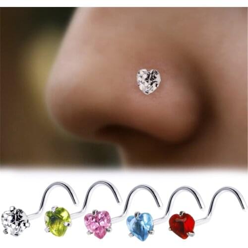 3PCS Crystal Nose Studs Bohemian Surgical Steel Piercing Nariz Nose Rings Heart Cartilage Piercing Hooks Nose Accessories