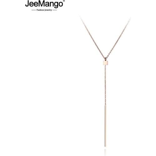 JeeMango Bohemia Stainless Steel Squares Strips Pendant Necklaces Jewelry Rose Gold Chain Choker Necklace For Women Girl JN19007