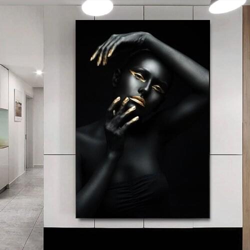 African Black Gold Nude Woman Canvas Painting on The Wall Art Posters and Prints Sexy Girl Picture for Living Room Home Decor