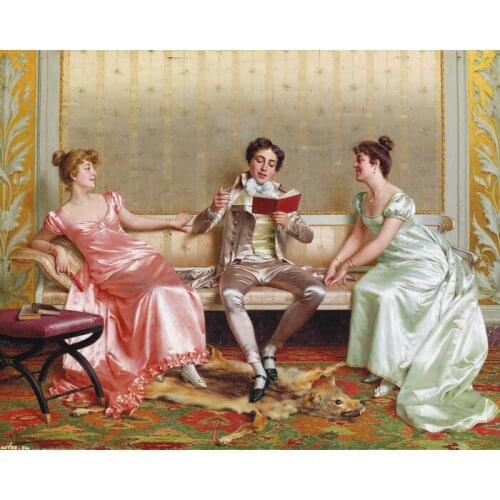 Classical court figures reading the book oil painting canvas printings printed on canvas wall art decoration picture