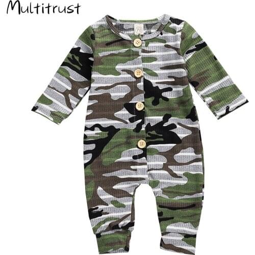 Newborn Baby Girl Boy Jumpsuit Cotton Camo Romper Long Sleeve One-Piece Bodysuit Infant Fall Clothes Outfits