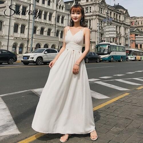 Korean Holiday Sexy Backless Hollow Out Long Dresses Women Summer Sleeveless Party Maxi Dress White