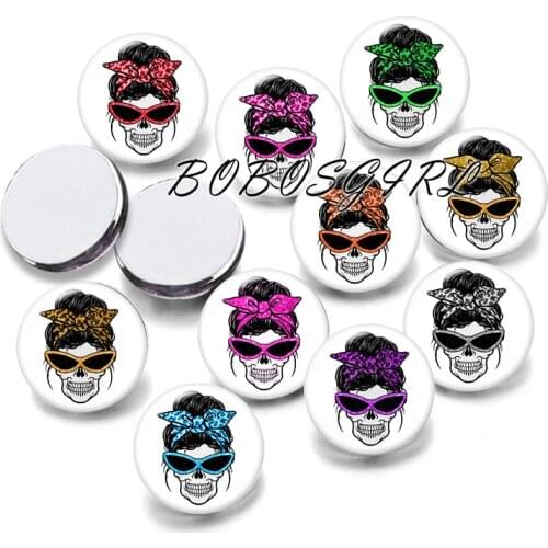 MOM Skull 12mm/18mm/20mm/25mm/30mm Round Glass Cabochon Flat Back Making Findings P5540