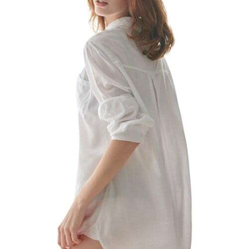 Пижама summer sexy modal shirt nightdress female long sleeve white thin section elegant temperament Nightwear