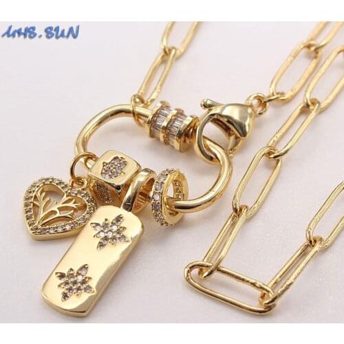MHS.SUN Women Fashion Mosaic Zircon Geometric Pendant Chain Necklace Vintage Girls Chunky Chain Necklace Charm Jewelry Newest