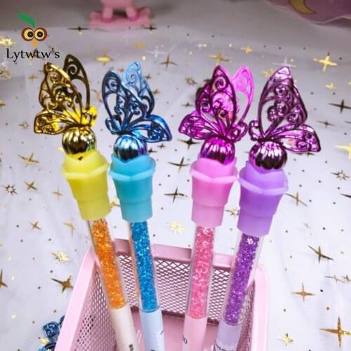 1 Pcs Lytwtws Cute Kawaii Novelty Butterfly Crystal Gel Pen Stationery Office School Supply Gift creative sweet pretty lovely
