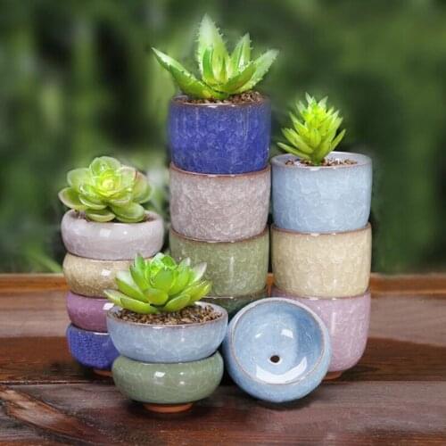 Cute Mini Ice-Crack Glaze Flower Ceramic Succulent Flower Plant Pot Succulent Planter Flowerpot Office Home Desktop Decoration