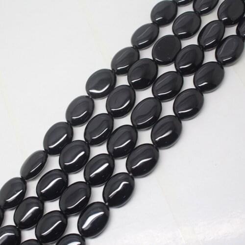 Mini. order is $7! 12x16mm Natural Onyx Black Agates Oblate Oval Wafer Loose Beads 15"