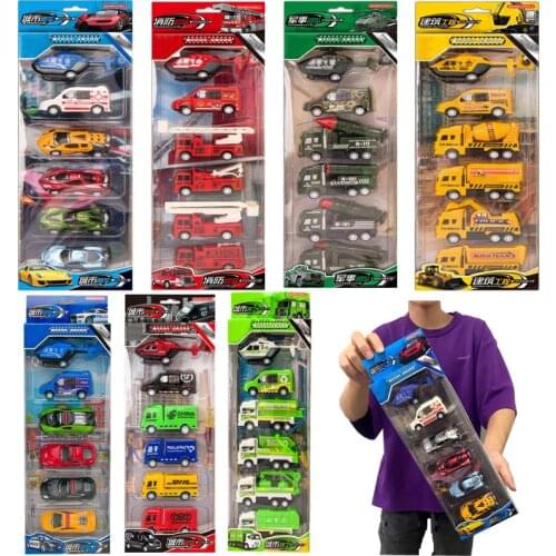 6Pcs Car Model Toy Fire Truck Airplane Police Engineering Model for Boys Christmas Gift Diecast 1/64 Voiture Pull Back Car Toys