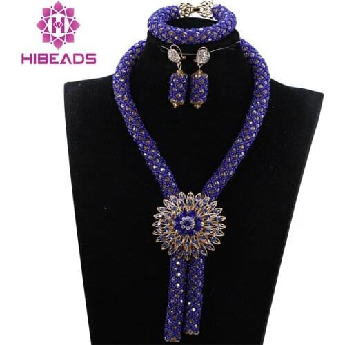 Trendy Royal Blue Crystal Necklace Set Crystal Bead Women Party Necklace Set Occassion Jewelry ANJ321