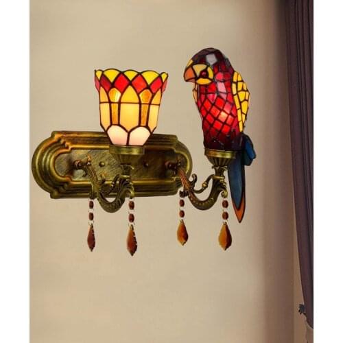 European-Style Retro Parrot Bedroom Bedside Wall Lamp Colorful Glass Retro Pastoral Home Decoration Hotel Double-H