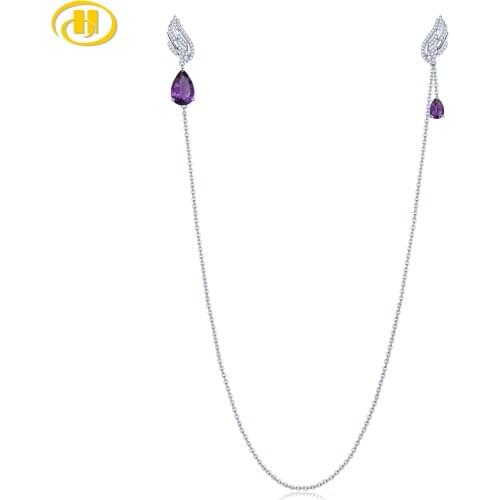 Natural African Amethyst Solid 925 Sterling Silver Brooch with chain with Topaz version Perfect jewelry for Blouse or Shirt