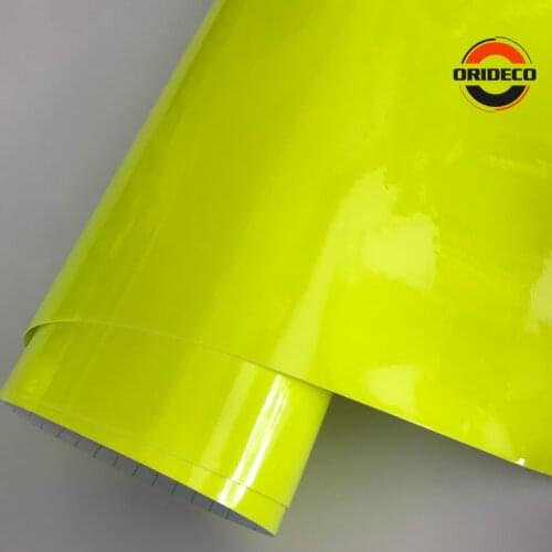 10/20/30/40/50*152CM Gloss Neon Fluorescent Yellow Vinyl Vehicle Car Wrap Film Sheet Roll with Air Bubbles Free