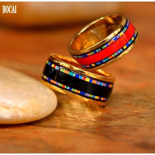 BOCAI 2020 New Burning Blue Enamel Color Ring for Women Fashion Enamel Color Jewelry High Quality Gifts Poppy Red Woman Rings
