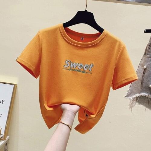 2021 summer new irregular embroidery Slim short Sleeve T Shirts Women Fashion Tops Casual Woman T Shirts Tops clothing women