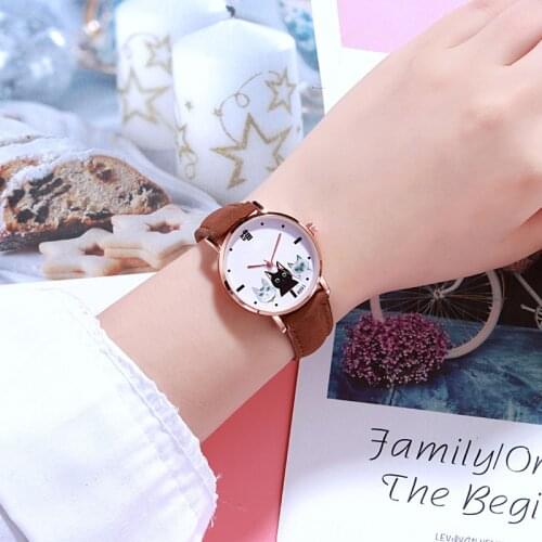 New fashion childrens cartoon three kittens simple retro small lady lovers quartz girl watches