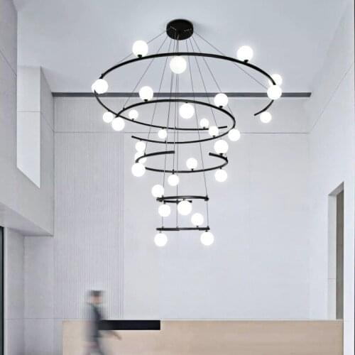New Living Room Large Chandelier Lighting Modern Luxury Staircase Led Ring Chandelier Circle Art Indoor Light For Hotel Vlla
