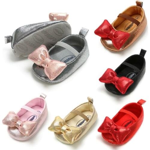 Citgeett Solid Newborn Baby Girl Crib Shoes Toddler Soft Sole Bowknot Princess Shoes 0-18M
