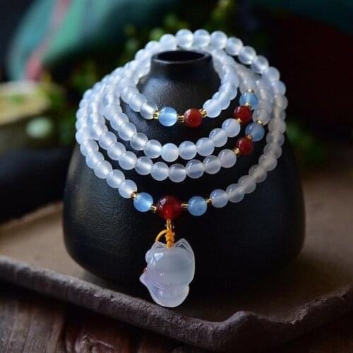 Wholesale White Natural Crystal Bracelets 6mm Round Beads With Big Head Fox Charm Bracelets for Women Girl Multilayer Jewelry