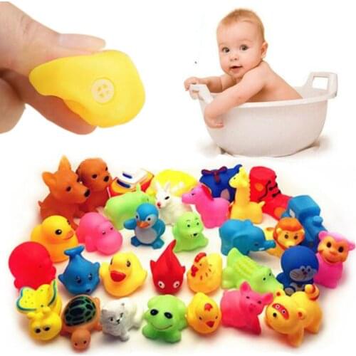 10Pcs Cute Animals Swimming Water Toys For Children Soft Rubber Float Squeeze Sound Squeaky Bathing Toy For Baby Bath Toys Gift