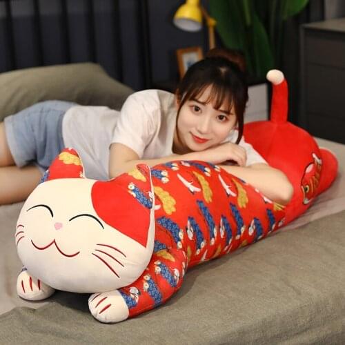 80-120cm Kawaii Lying Cat Plush Soft Pillow Cute Stuffed Animal Toys Doll Lovely for Kids Girls Valentines Birthday Gift
