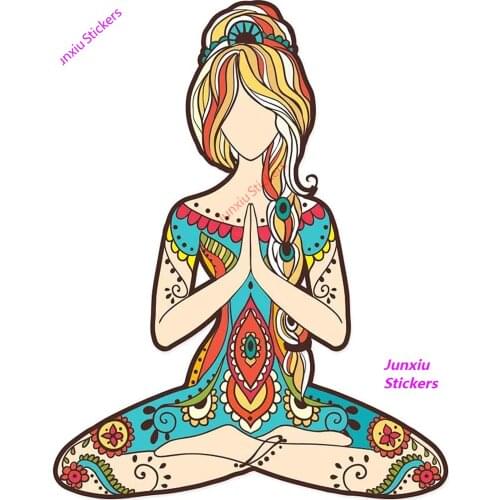Yoga Girl Lotus Pose Full Color Vinyl Sticker for Bumper Wall Computer Luggage Cover Scratches Waterproof Decoration KK 15*10cm