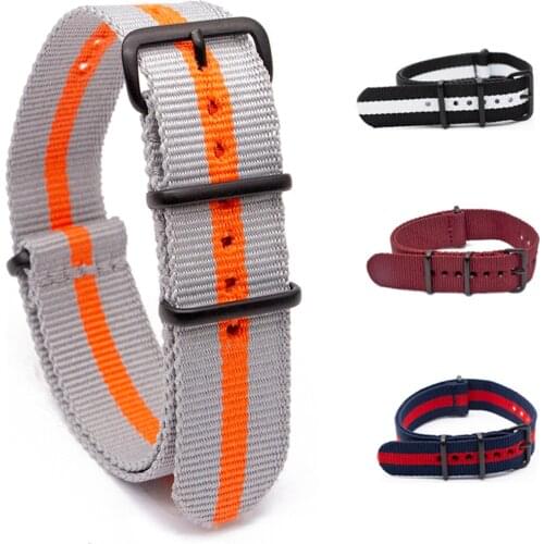 Nylon Braid Watch Strap for 18MM 20MM 22MM 24MM Wristband with Black Matte Pin Buckle Sport Striped Replacement Watch Band