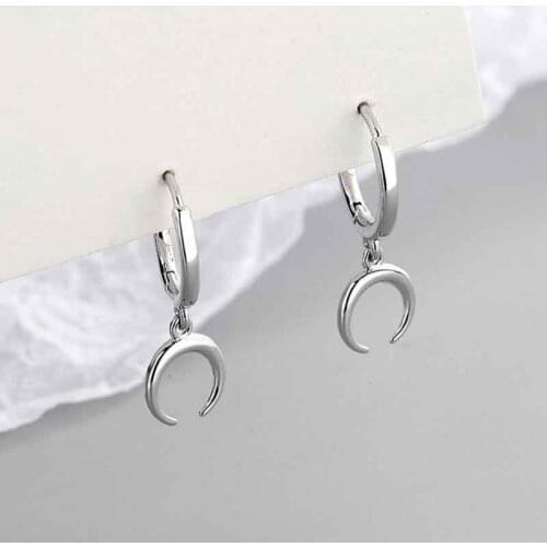 KOFSAC Hot Sale Simple Womens 925 Sterling Silver Hoop Earrings Vintage Trendy Moon Earring Lady Daily Wear Jewelry Girl Gifts