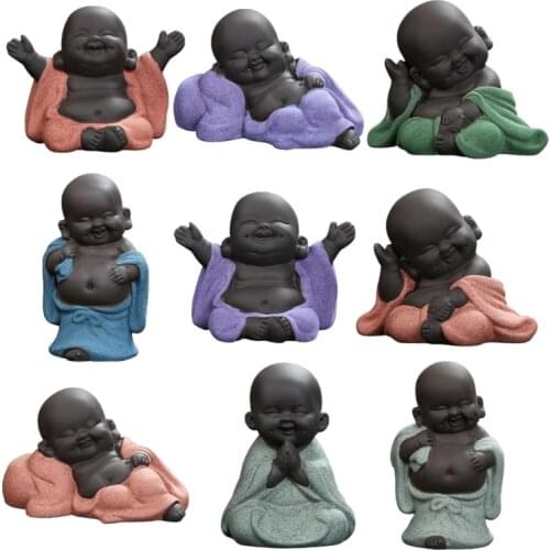 Buddha Statue, Cute Baby Buddha Decor, Little Monk Figurine Smiling Buddha Decor, Lovely Ceramic Buddha, Chinese Tea Set N2UC
