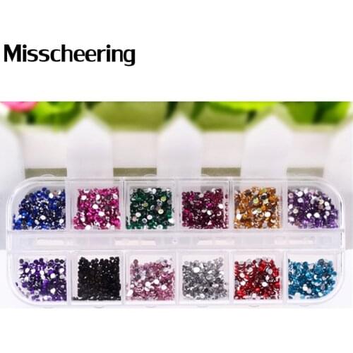 Nail Art Rhinestones,12colors 2000pcs/set Flatback Glitter Acrylic Strass UV Gel Nail Stones,DIY 3d Nail Decor Accessories Tools