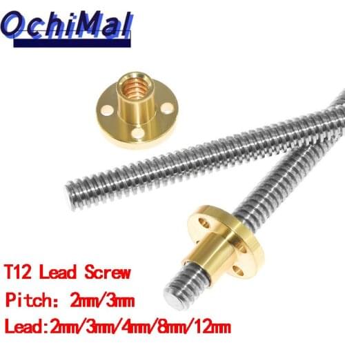 T12 Lead Screw CNC 3D Printer Accessories Pitch 2mm/3mm Thread Screw Lead 2mm/3mm/4mm/8mm/12mm Trapezoidal Screw With Brass Nut
