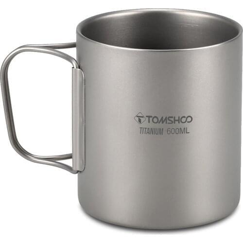 TOMSHOO Double Wall Titanium Water Cup Coffee Tea Mug Camping Cup for Home Office Outdoor Camping Hiking Backpacking Picnic