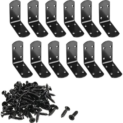 Uxcell Corner Brace Angle Bracket Fastener L Shape 85mmx85mmx37mm Black Round End with Screws, 12pcs