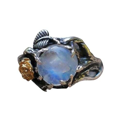 Vintage Luxury Ancient Design Crystal Ring For Women Flower Plant Element Silver Color Party Accessories Gifts