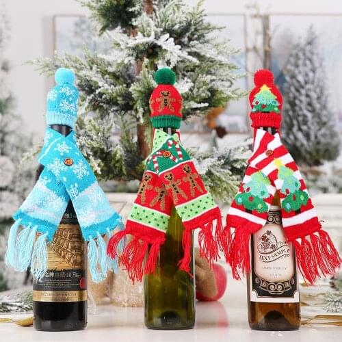 Funny Christmas Wine Bottle Cover Embroidery Cartoon Bottle Set Home Decoration Wine Bottle Xmas Gift Navidad New Years Decor