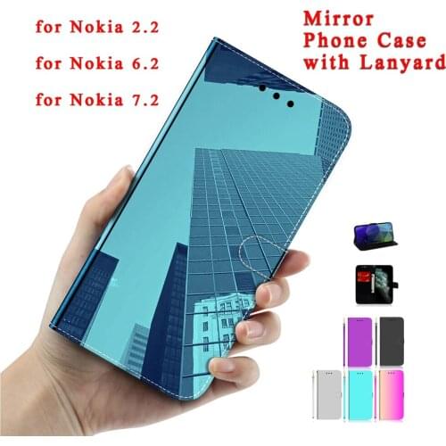 Sunjolly Mirror Case for Nokia 2.2 Flip Stand Holder Card Slot Wallet PU Phone Leather Case Cover coque for Nokia 6.2 7.2 Cases