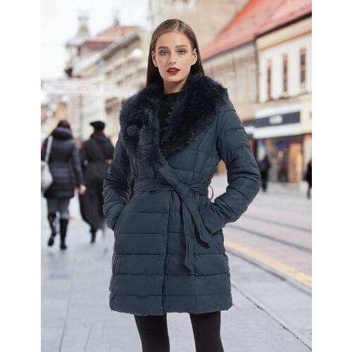 Giolshon Leather Puffer Jacket for Women Winter Bubble Padding Long Puffer Coats with Detachable Faux Fur Collar