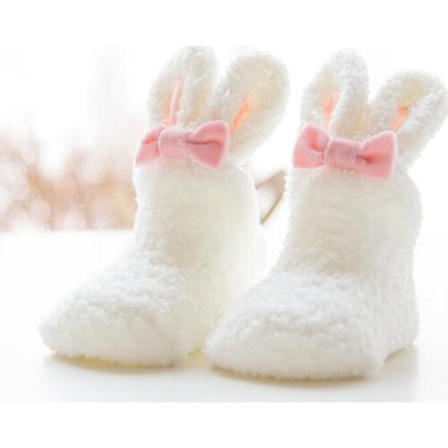 Winter Coral fleece Baby Girls Socks Newborn Soft Cute Rabbit Baby Socks S(0-11M) and M(12-24M)