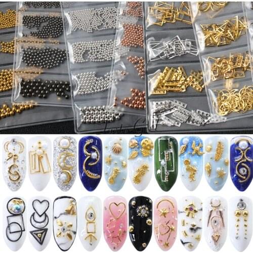 1 Pack Mixed 3D DIY Hollow Metal Frame Nail Art Decorations Gold Rivet Manicure Accessories DIY Shell Slider Nail Studs