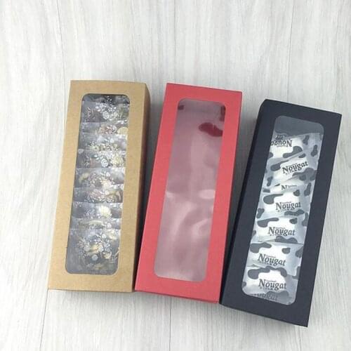 100pcs Black Kraft Paper Box With PVC Window Cookies Cake Box Candy Chocolate Box Gift Box Baking Package Free Shipping ZA5092