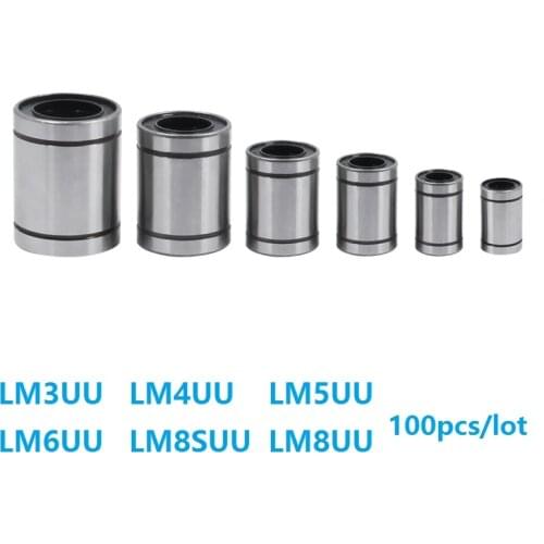 100pcs/lot bearing LM3UU LM4UU LM5UU LM6UU LM8SUU LM8UU 8mm Linear motion ball bearing bushings for 3D printer CNC router