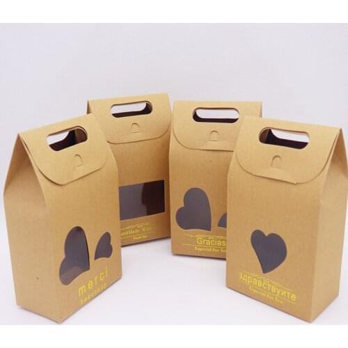 2019 10pcs 10x9.8x6cm four color "Merci" gracias bag boxes with stand up love window for wedding/Gift/candy/tea Packing Bags